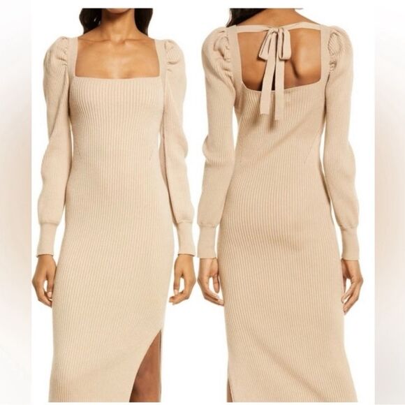 Charles Henry tan knit long sleeve sweater dress size small - Picture 2 of 8